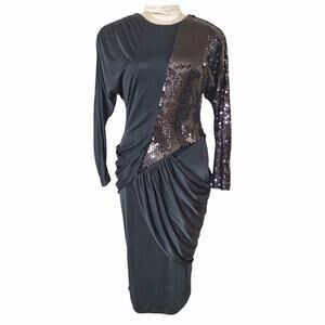 DOVIZIA Vintage Cocktail Dress Sequins Open Back Bodycon Dynasty Disco Size 8